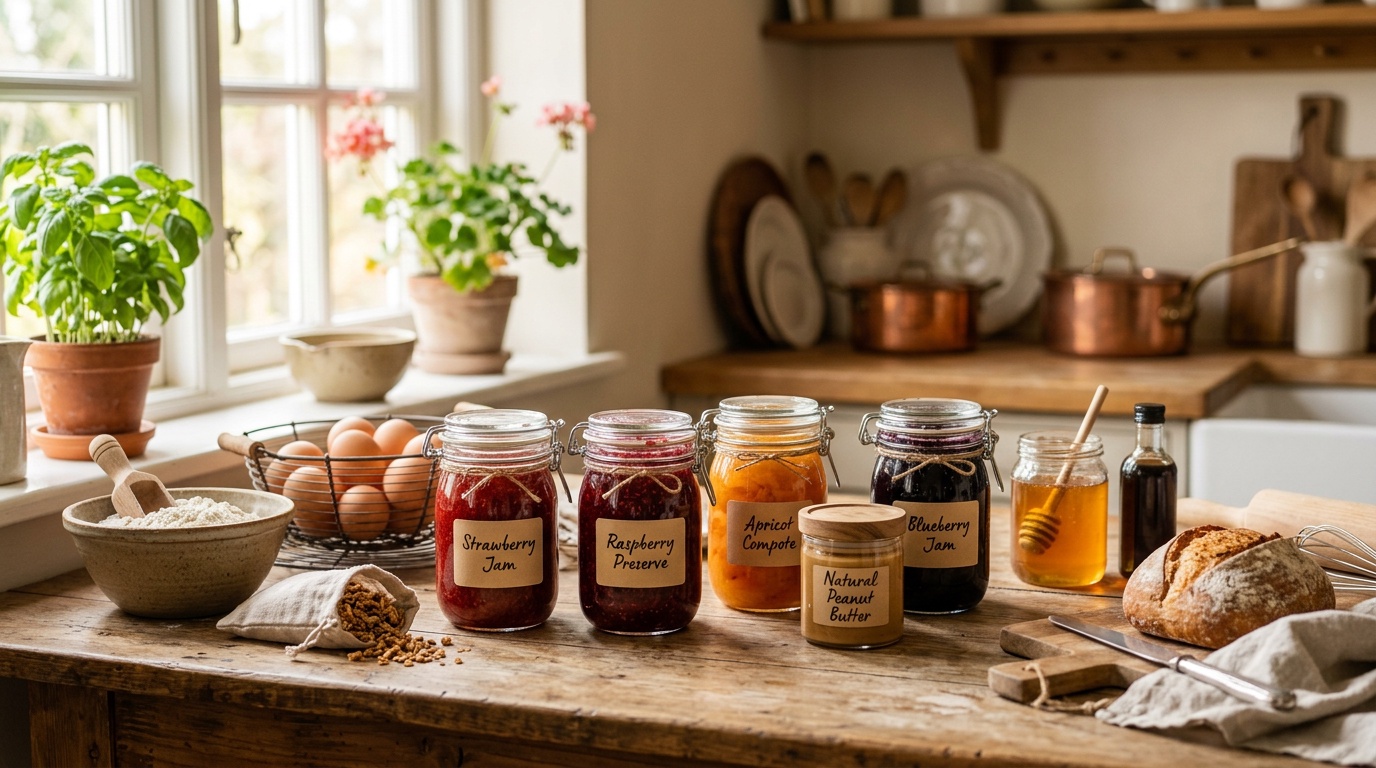 Premium pantry staples arranged on a kitchen counter